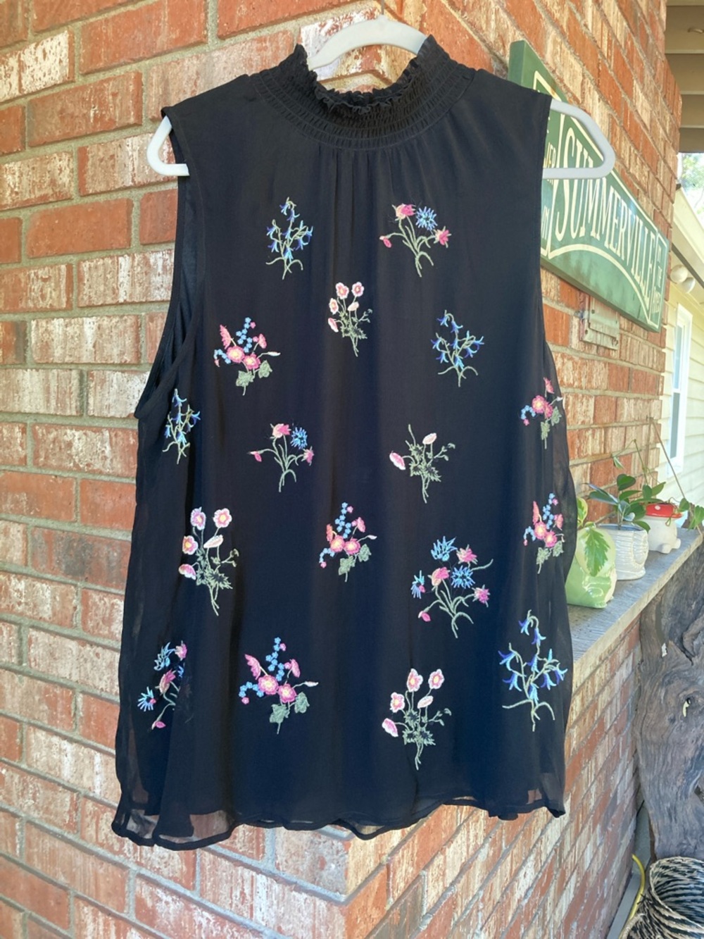 Sundance Black Sleeveless Tank with Colorful Floral Embroidery - Picture 3 of 7